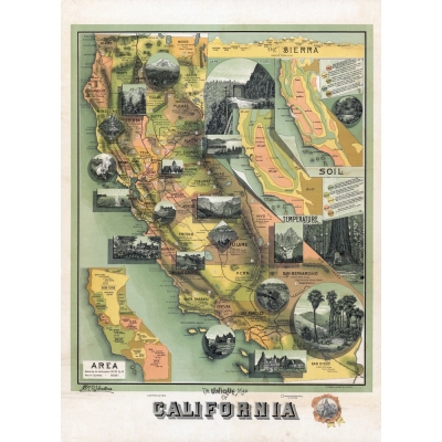 MAPA :: THE UNIQUE MAP OF CALIFORNIA :: 50 x 70 cm